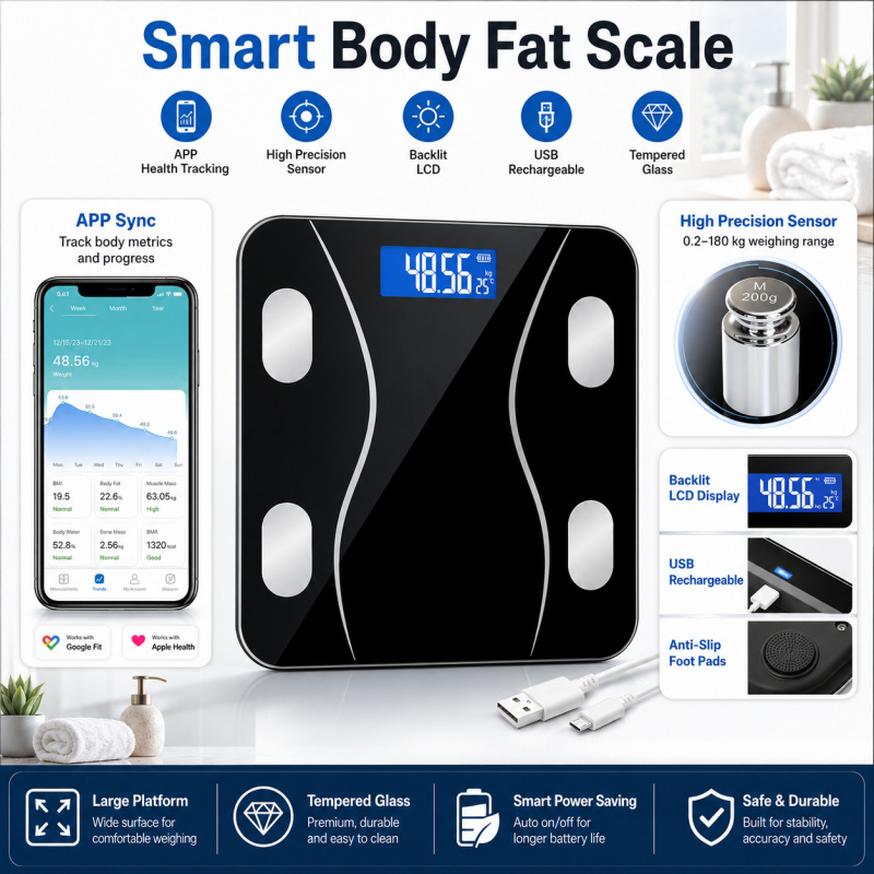 Digital Body Weight Scale - Bluetooth Body Fat Scale Rechargeable Digital