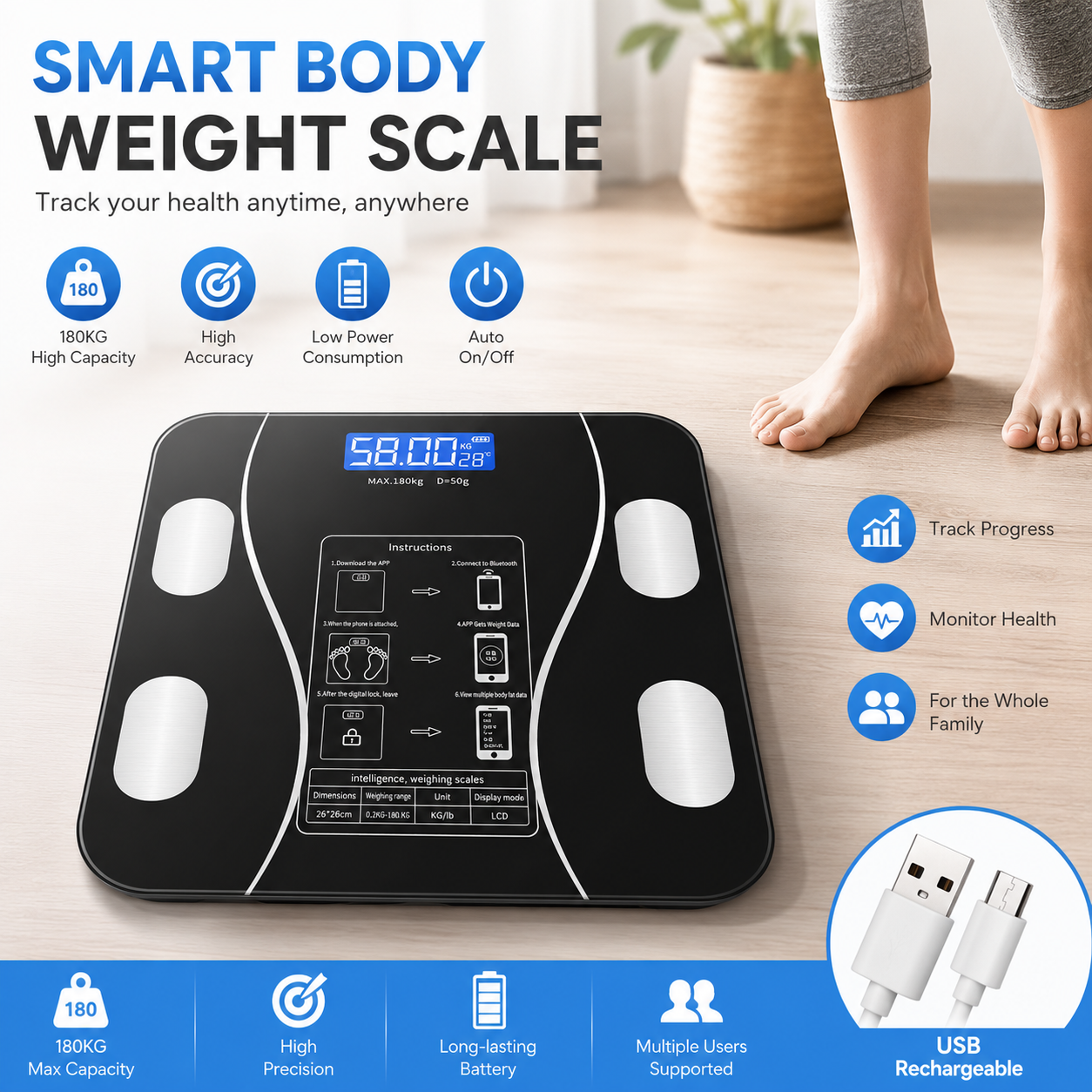 High Precision USB Rechargeabl - Digital Body Weight Scale avaliação e preço